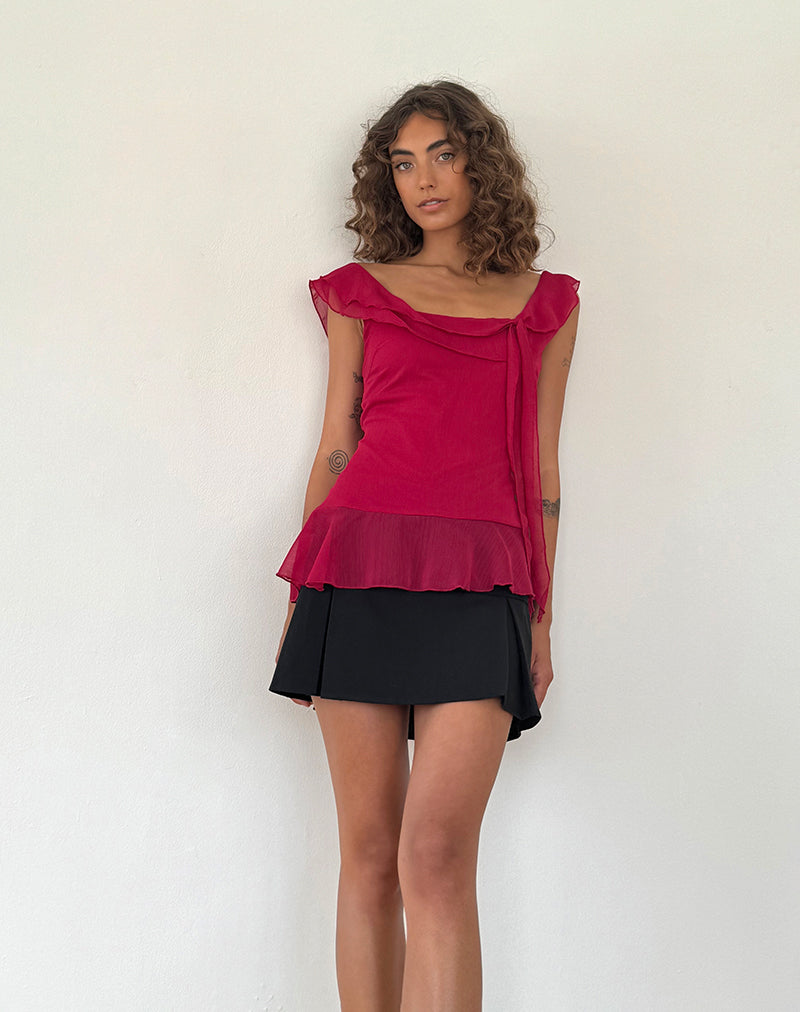 Piro Ruffle Longline Top en Borgoña