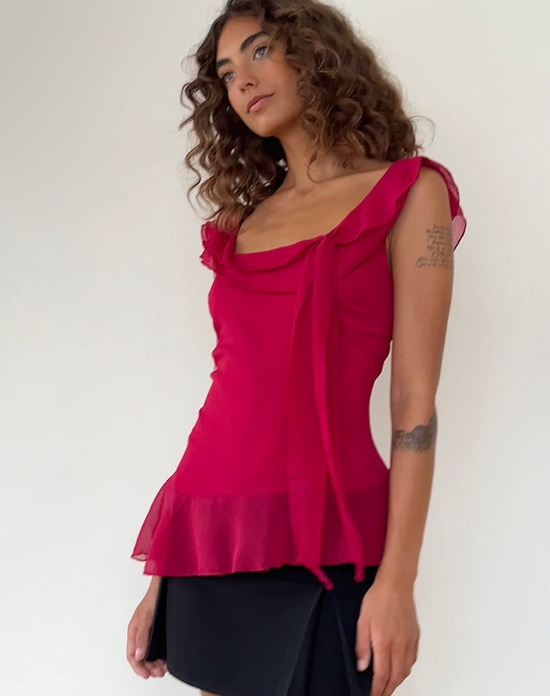 Piro Ruffle Longline Top en Borgoña