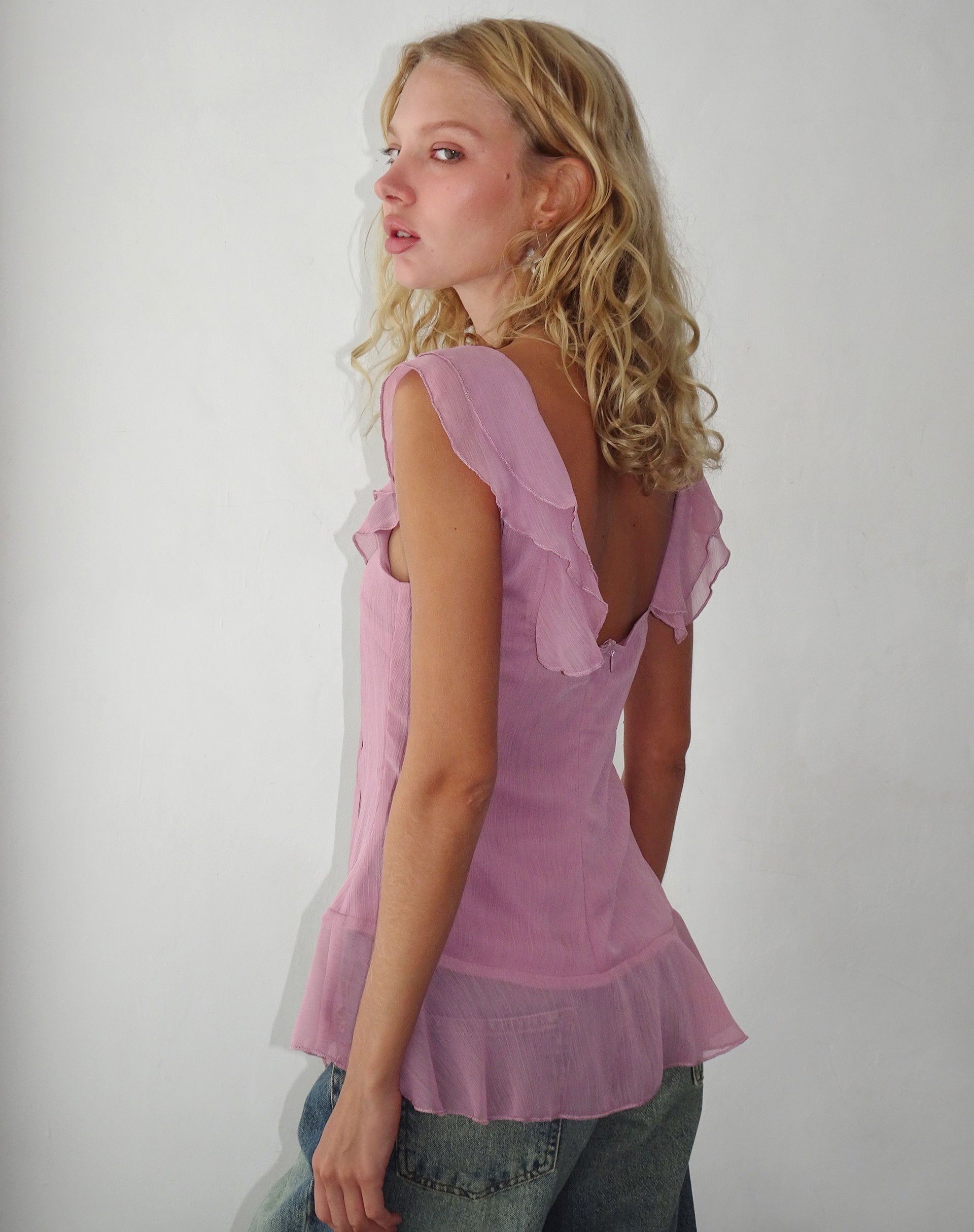 Imagen de Piro Ruffle Longline Top en Light Plum