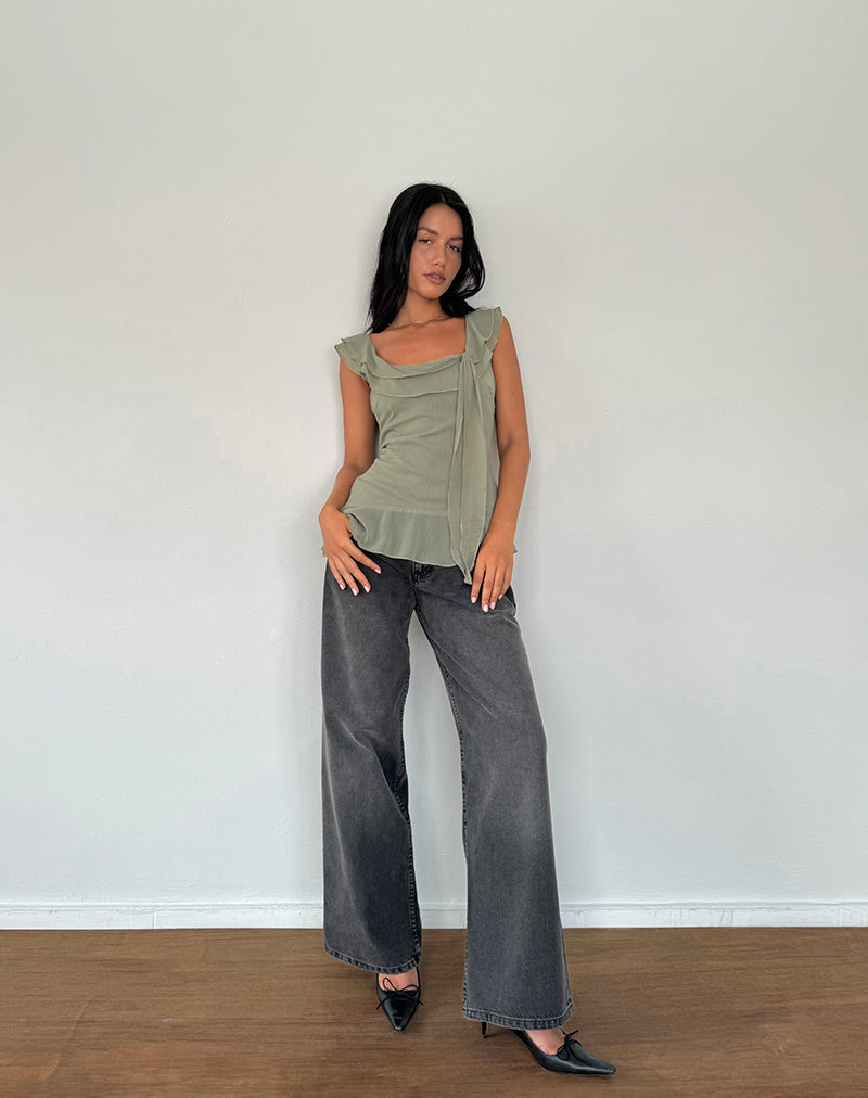 Imagen de Piro Ruffle Longline Top in Chiffon Oliva