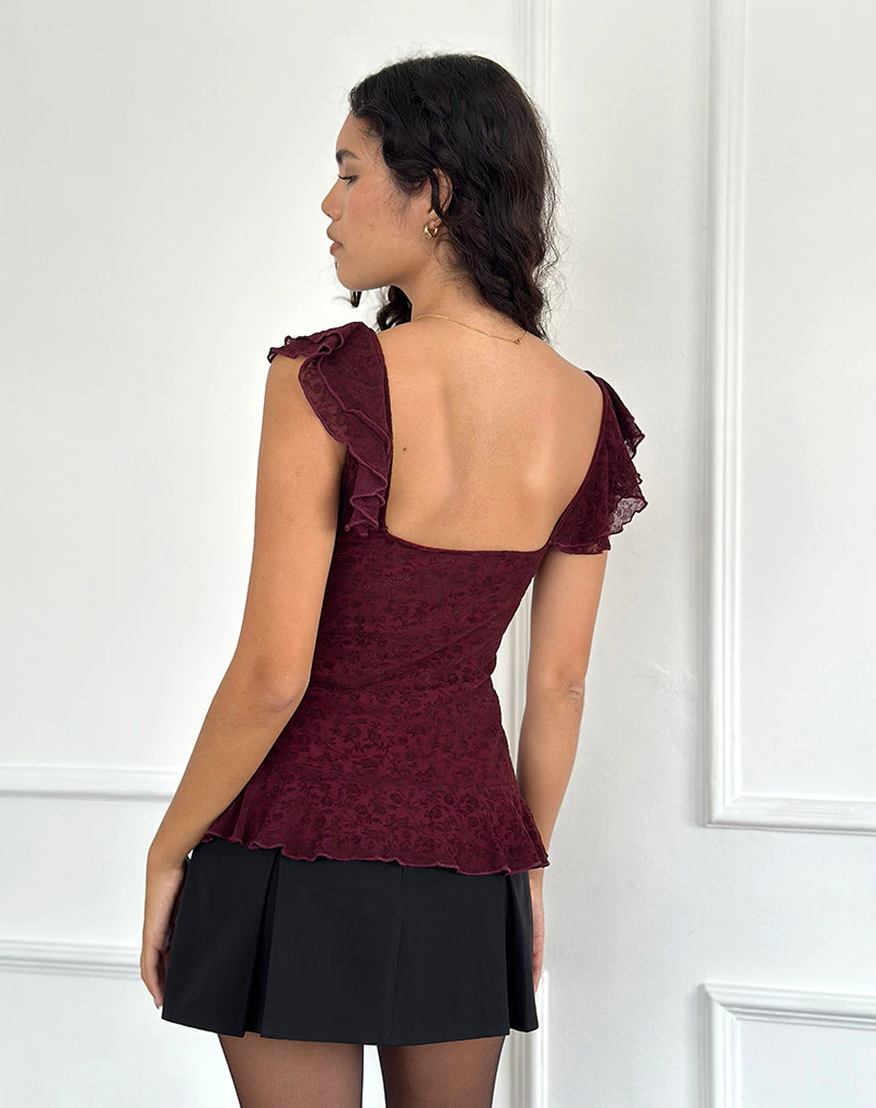 Imagen de Piroli Top en Ditsy Floral Flock Burnt Maroon