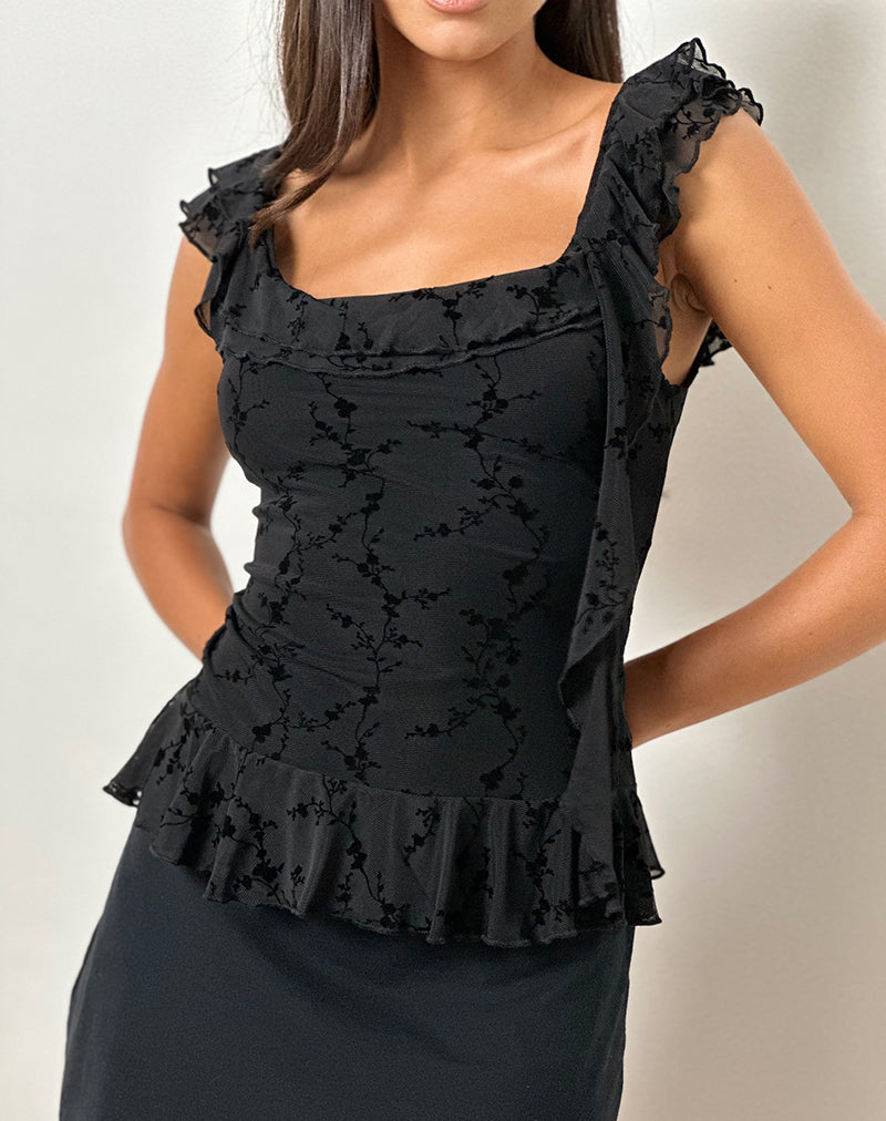 Piroli Top en Vine Flower Negro