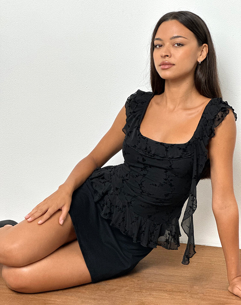 Piroli Top en Vine Flower Negro