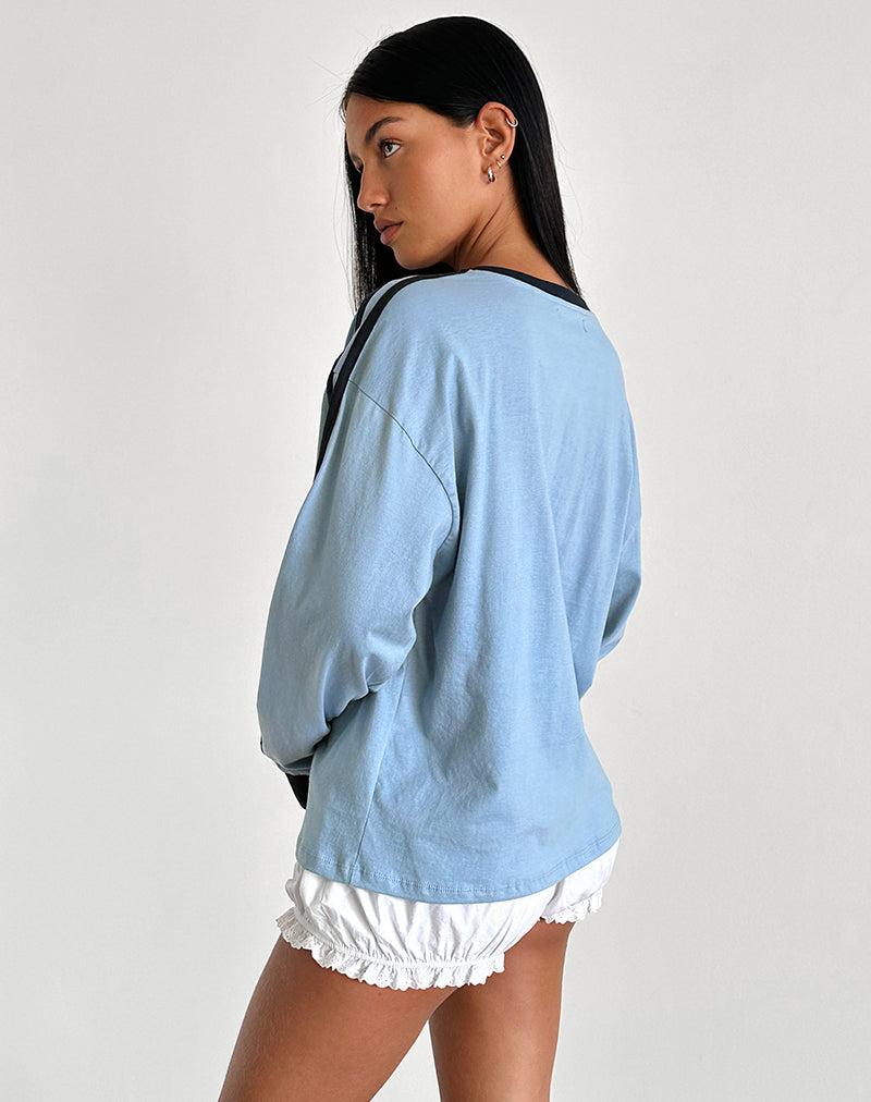 imagen de Prata Top de manga larga en azul Nantucket con ribete azul marino