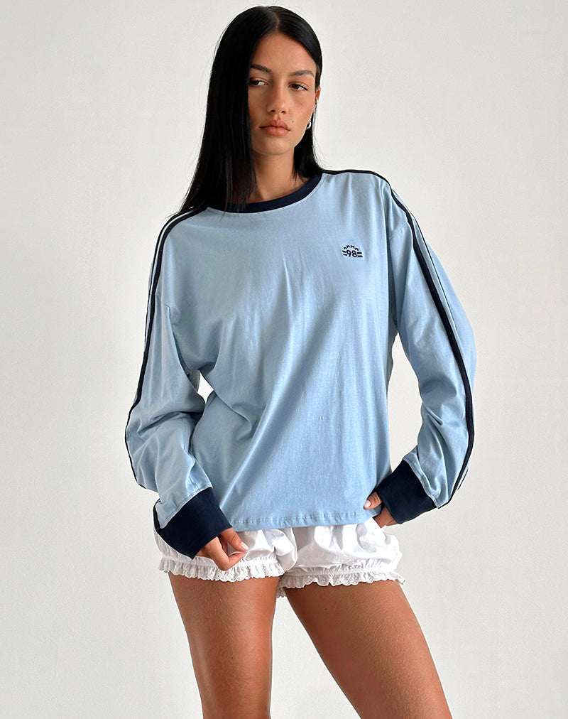 imagen de Prata Top de manga larga en azul Nantucket con ribete azul marino