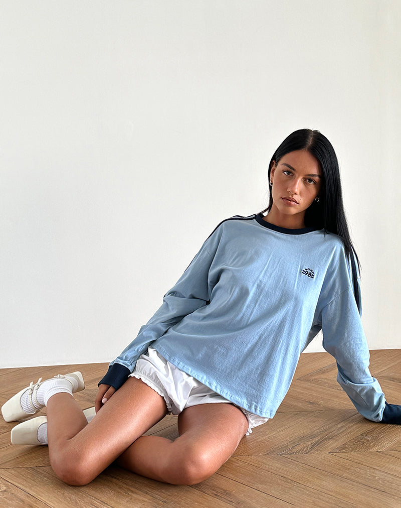Top de manga larga Prata en azul Nantucket con ribete azul marino