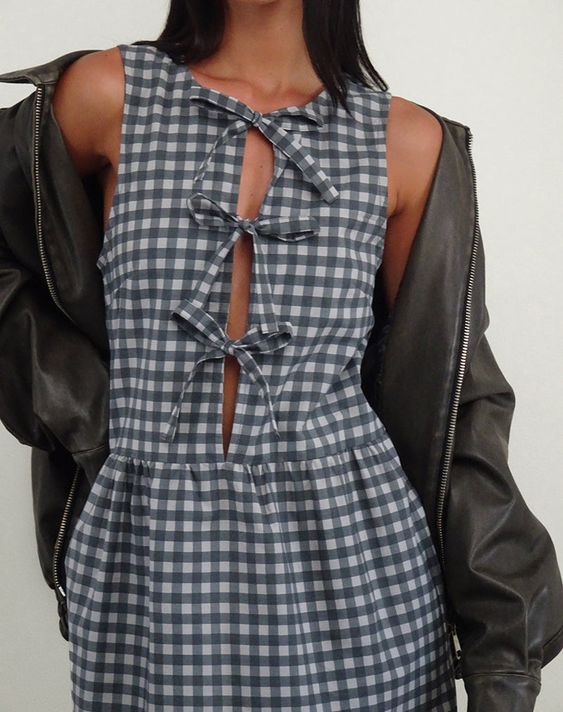Vestido Midi Prelith en Gingham Negro Gris Tonal