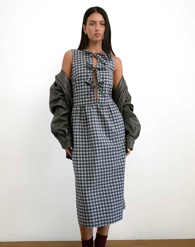 Imagen de Prelith Midi Dress in Black Grey Tonal Gingham
