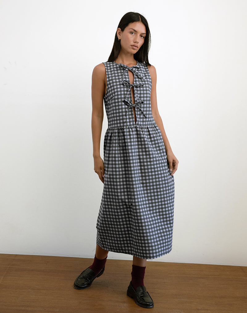 Imagen de Prelith Midi Dress in Black Grey Tonal Gingham