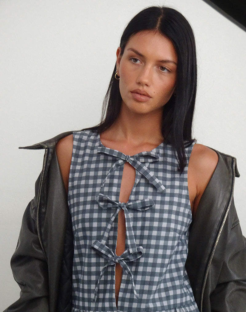 Imagen de Prelith Midi Dress in Black Grey Tonal Gingham