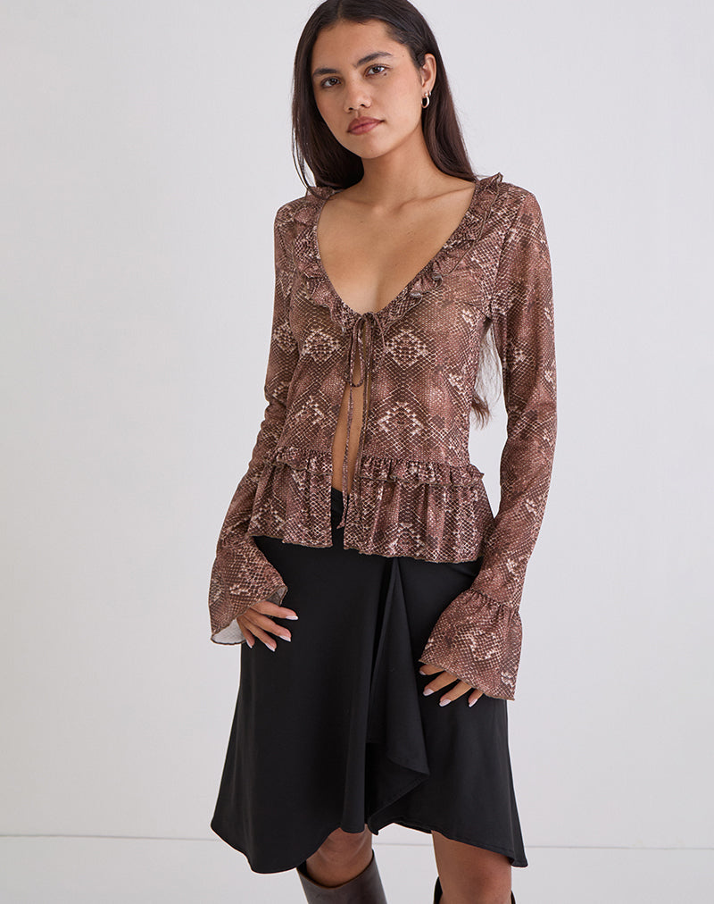 Top de manga larga Primrose en piel de serpiente oversize