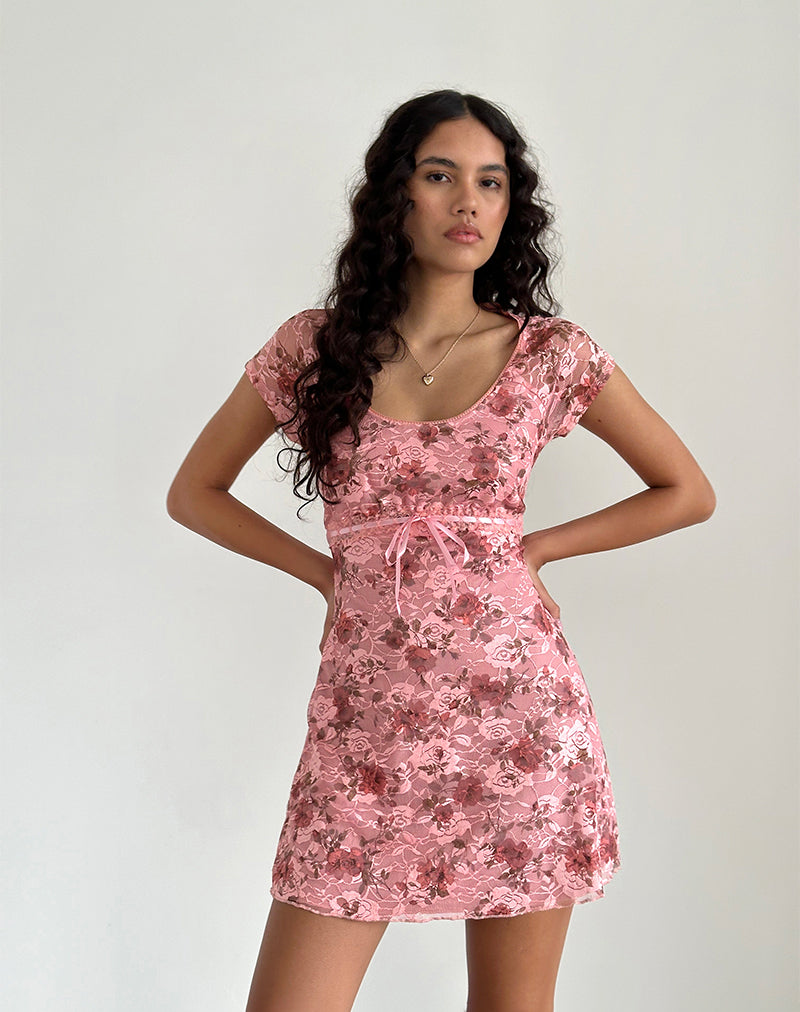 Vestido Prinsa en encaje rosa Floral Bloom