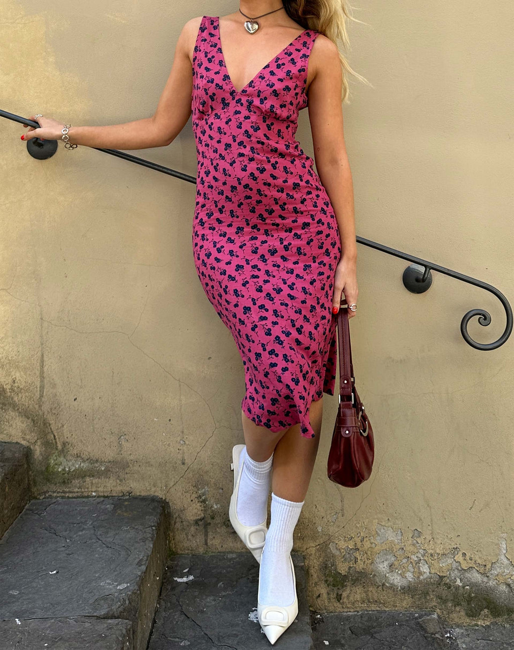 Vestido Midi Lieva en Floral Frambuesa