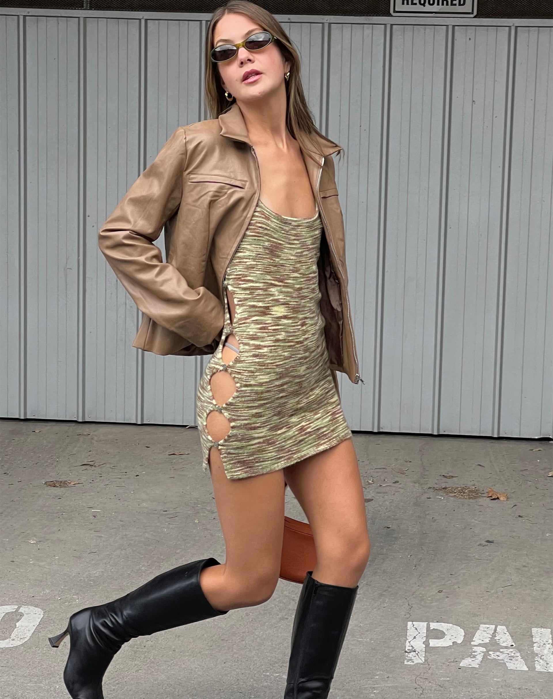 imagen de MOTEL X JACQUIE Lukita Mini Dress in Mix Space Dye Khaki