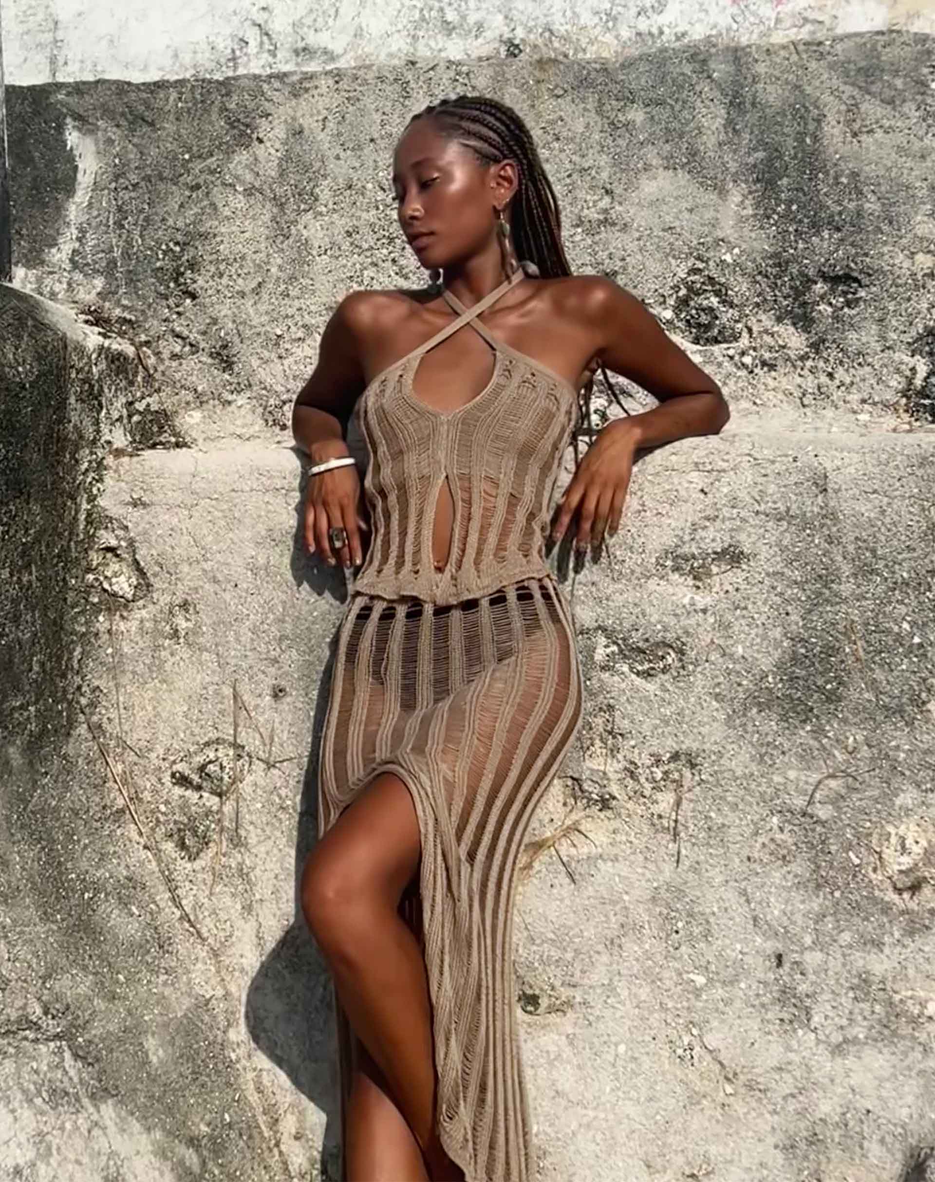 Imagen de Willa Falda Midi de Punto en Topo Desierto