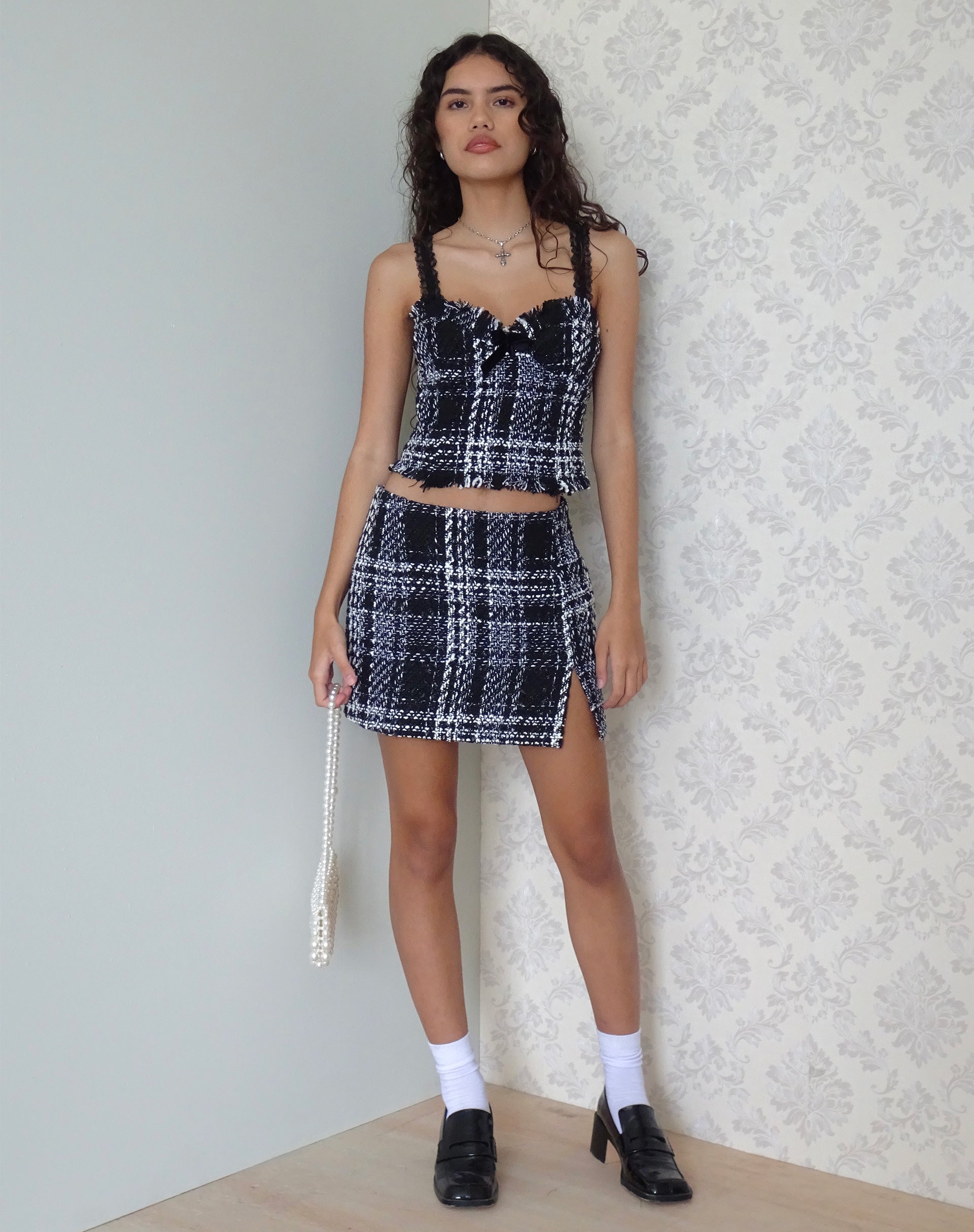 imagen de Mela Minifalda a cuadros en blanco y negro