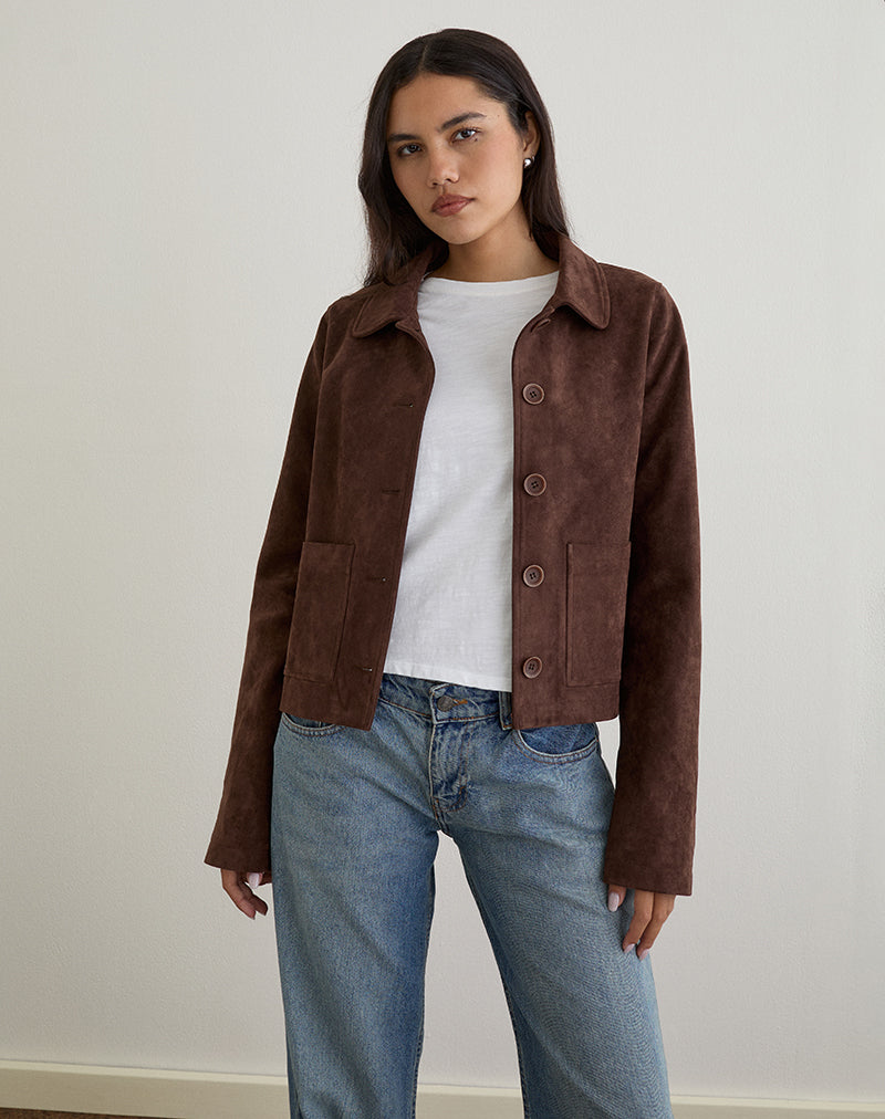 Imagen de Quincy Faux Suede Cropped Jacket Marrón