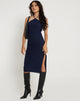 Imagen de Rabi Vestido Midi Cuello Haltern en Malla Azul Marino