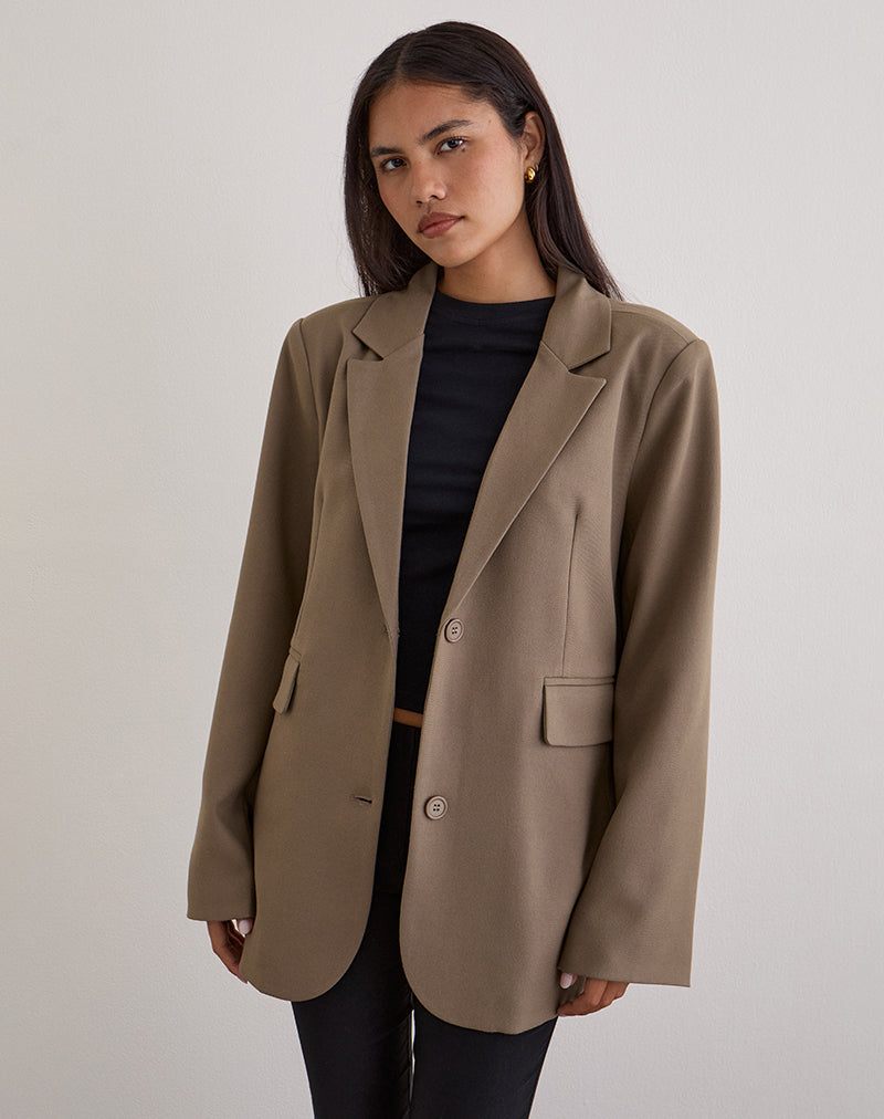 Image of Maiwa Blazer in Textured Tailoring Beige