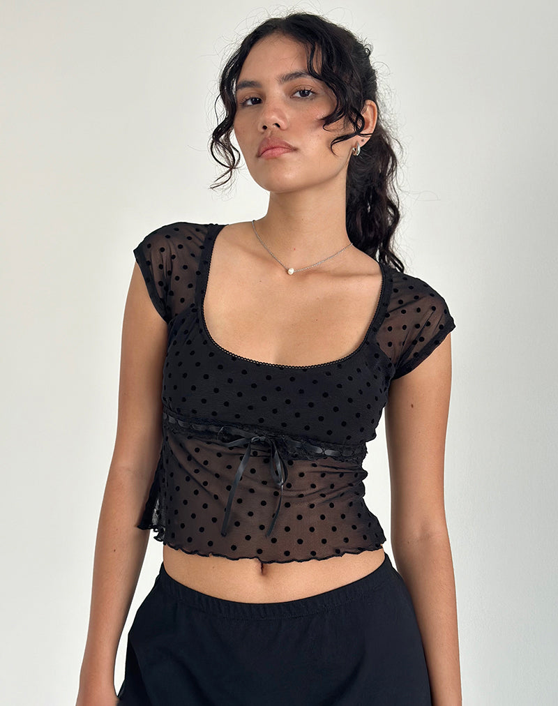 Imagen de Rada Top en malla flocada Basic Polka Negro
