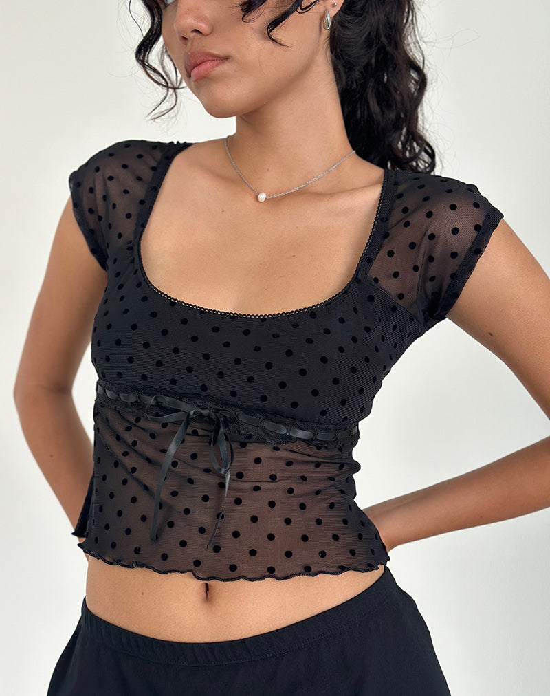 Imagen de Rada Top en malla flocada Basic Polka Negro