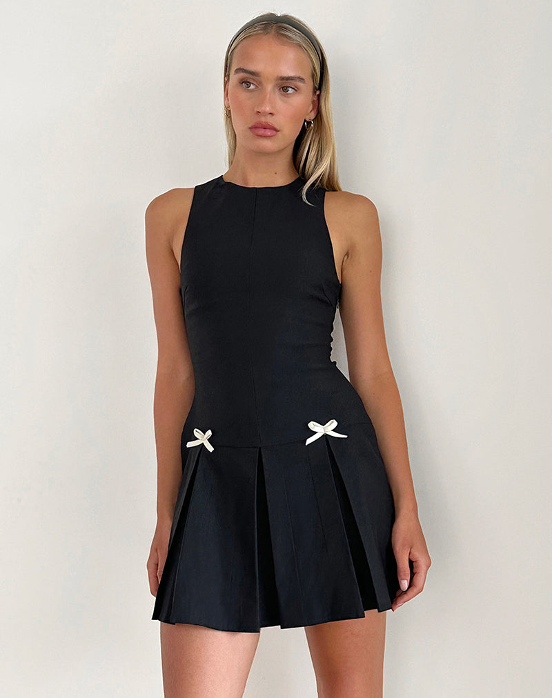 imagen de Radeta Mini Dress in Black with Ivory Bows