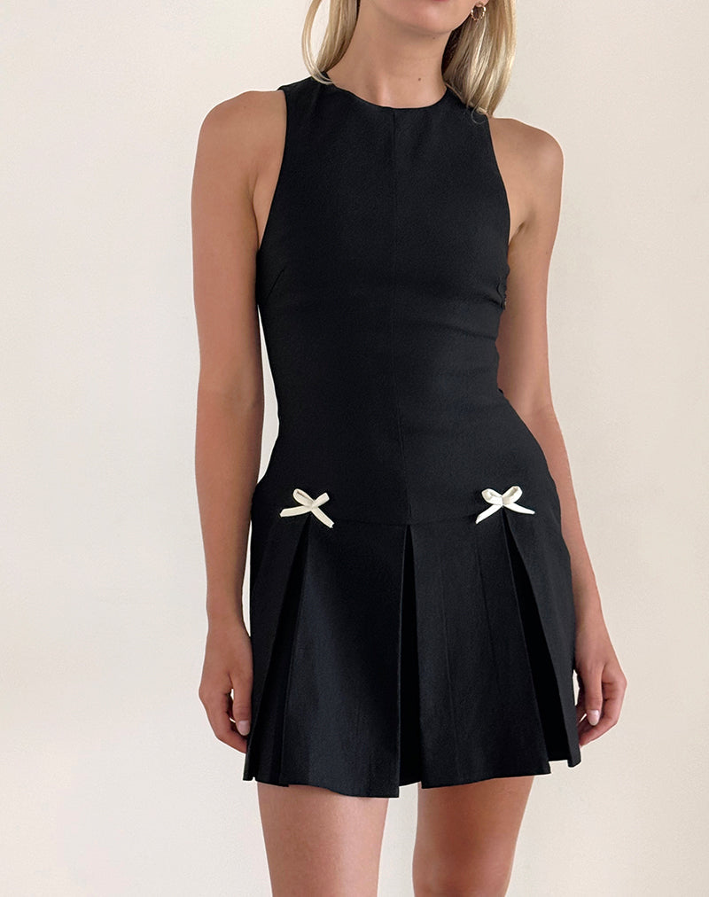 imagen de Radeta Mini Dress in Black with Ivory Bows