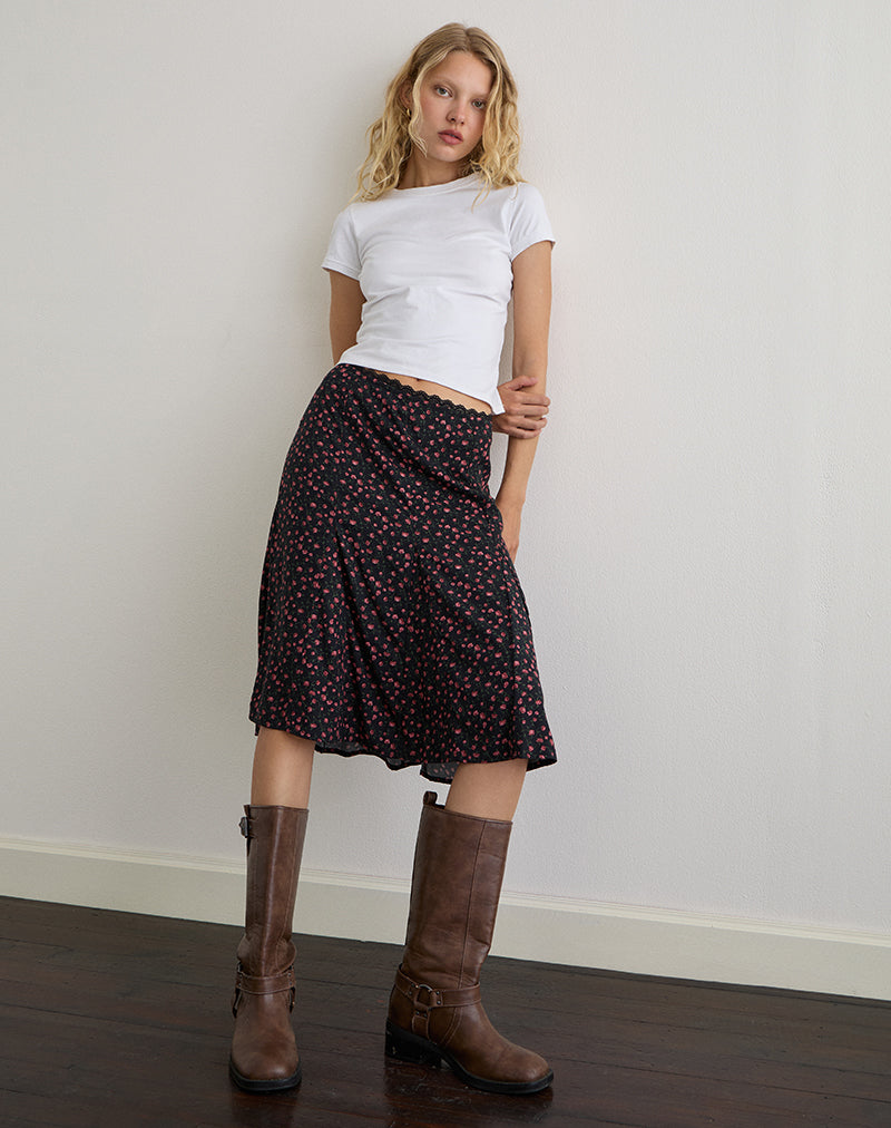 Rahyu Falda Midi en Rosa Oscuro Rosa Negro