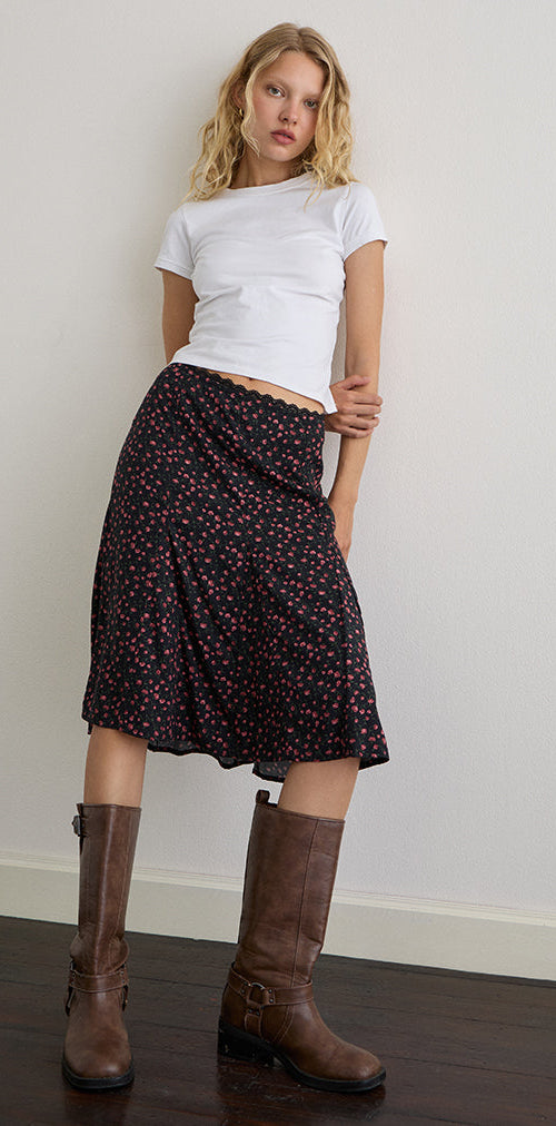 Imagen de Rahyu Falda Midi en Rosa Oscuro Rosa Negro