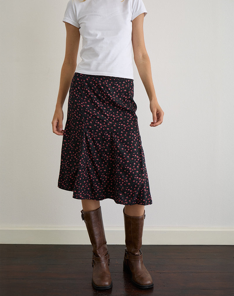 Rahyu Falda Midi en Rosa Oscuro Rosa Negro