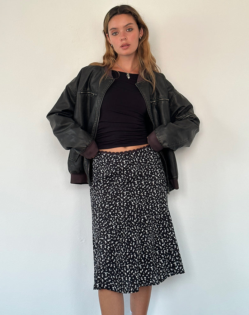 Rahyu Falda Midi en Negro Ditsy Romance