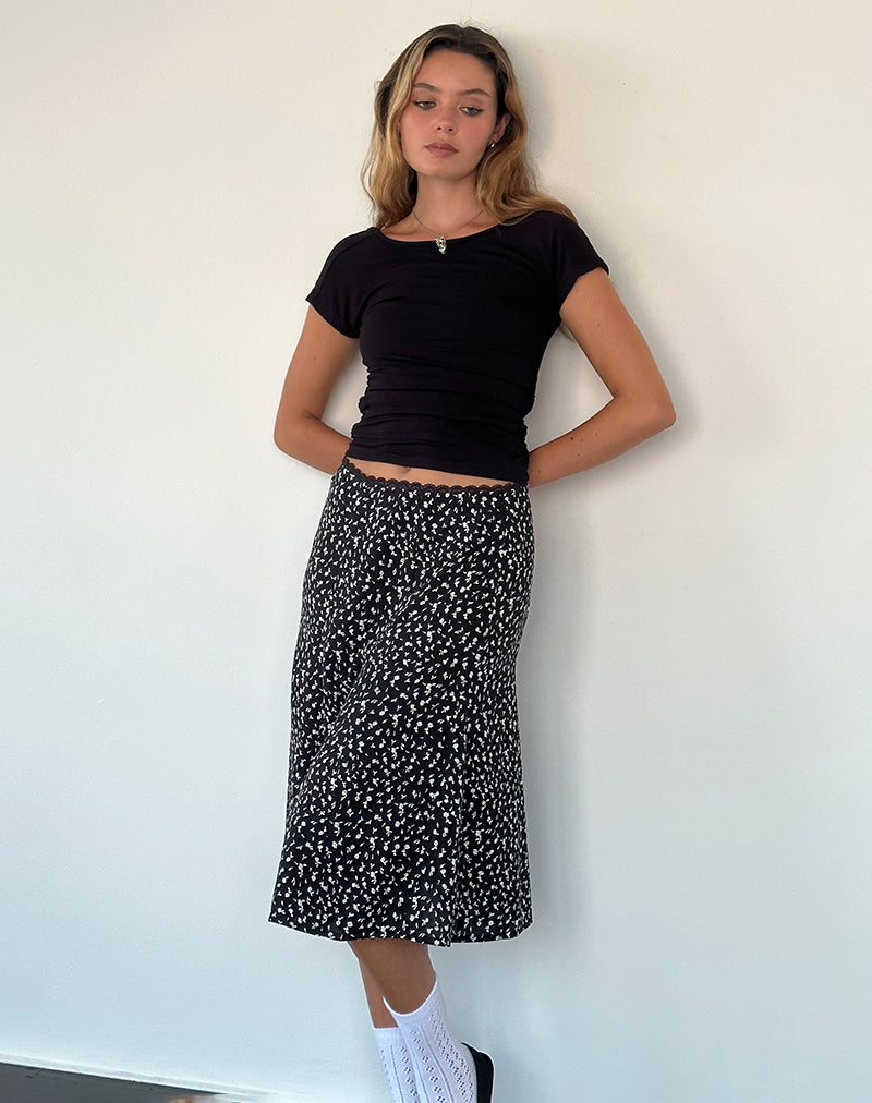 Imagen de Rahyu Falda Midi en Negro Ditsy Romance