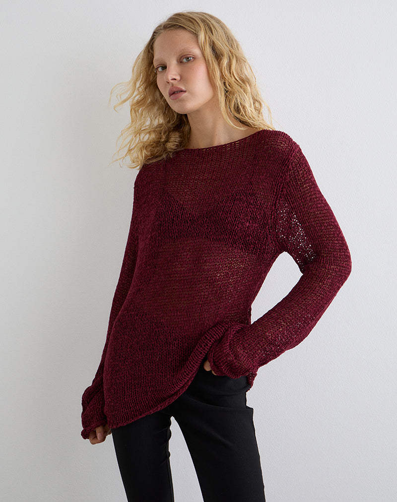Imagen de Rajiya Open Weave Jumper en Borgoña