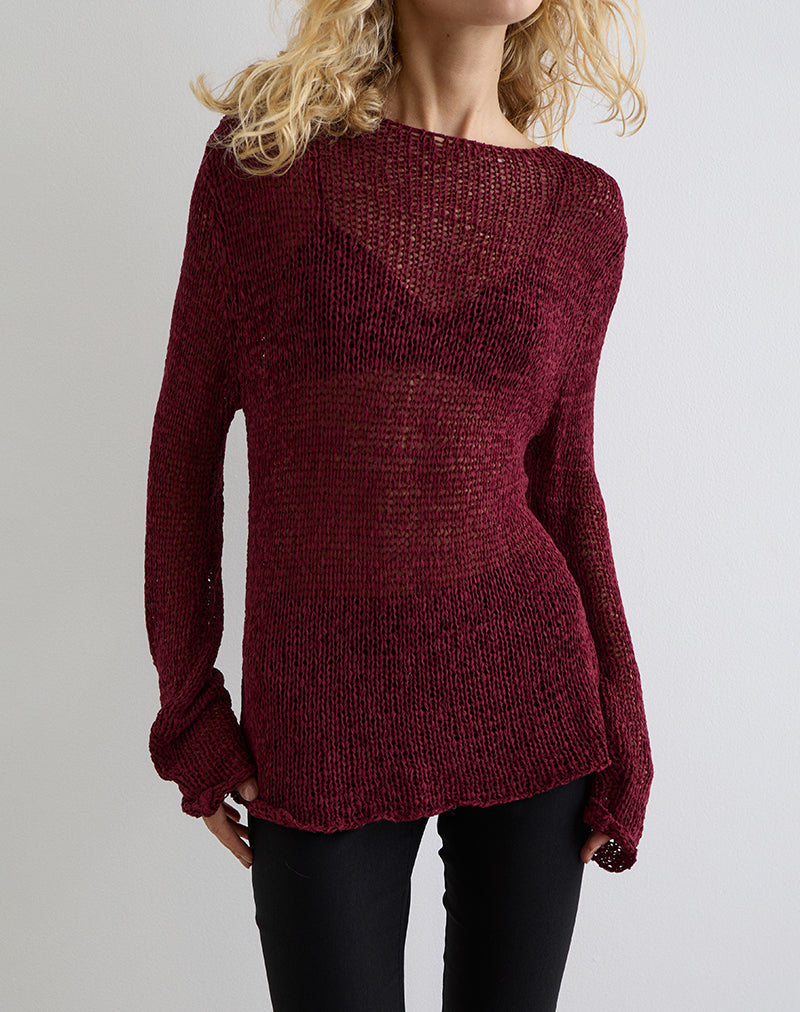 Imagen de Rajiya Open Weave Jumper en Borgoña