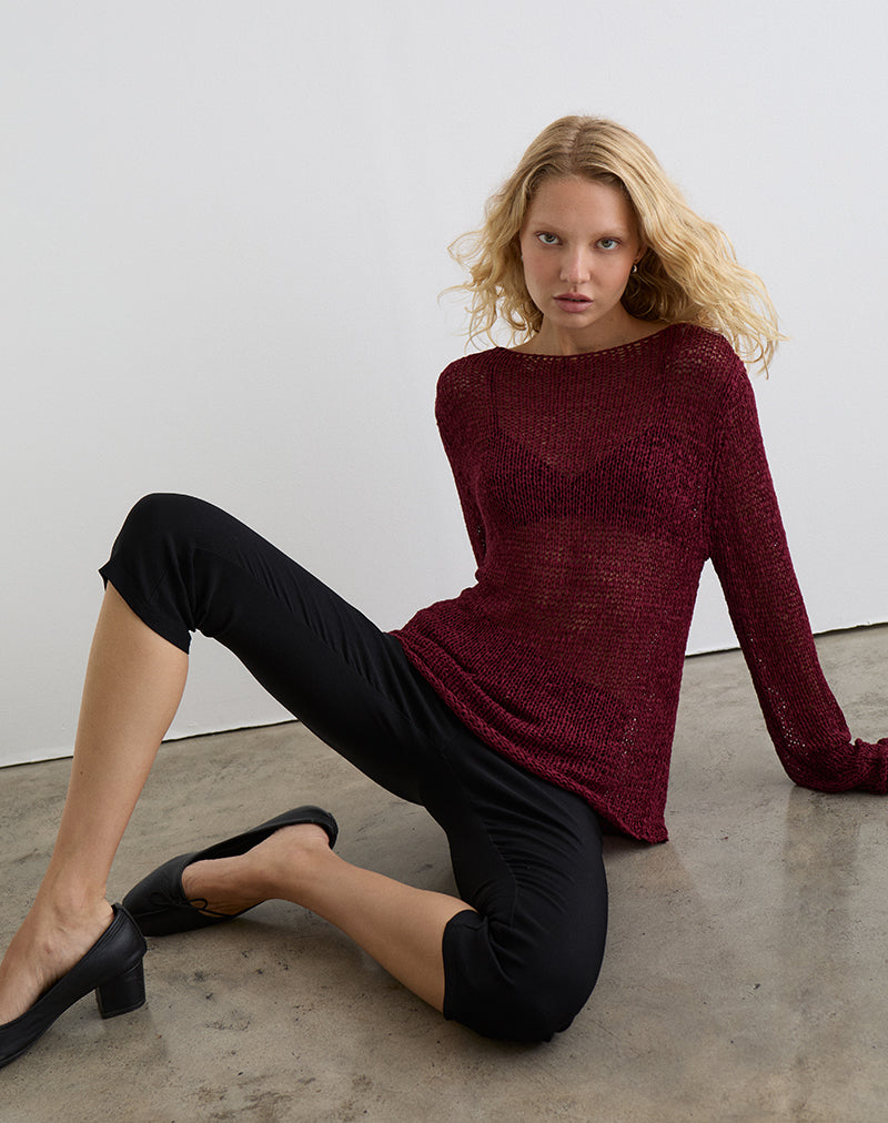 Imagen de Rajiya Open Weave Jumper en Borgoña