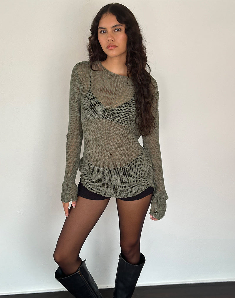 Imagen de Rajiya Open Weave Jumper en Oliva