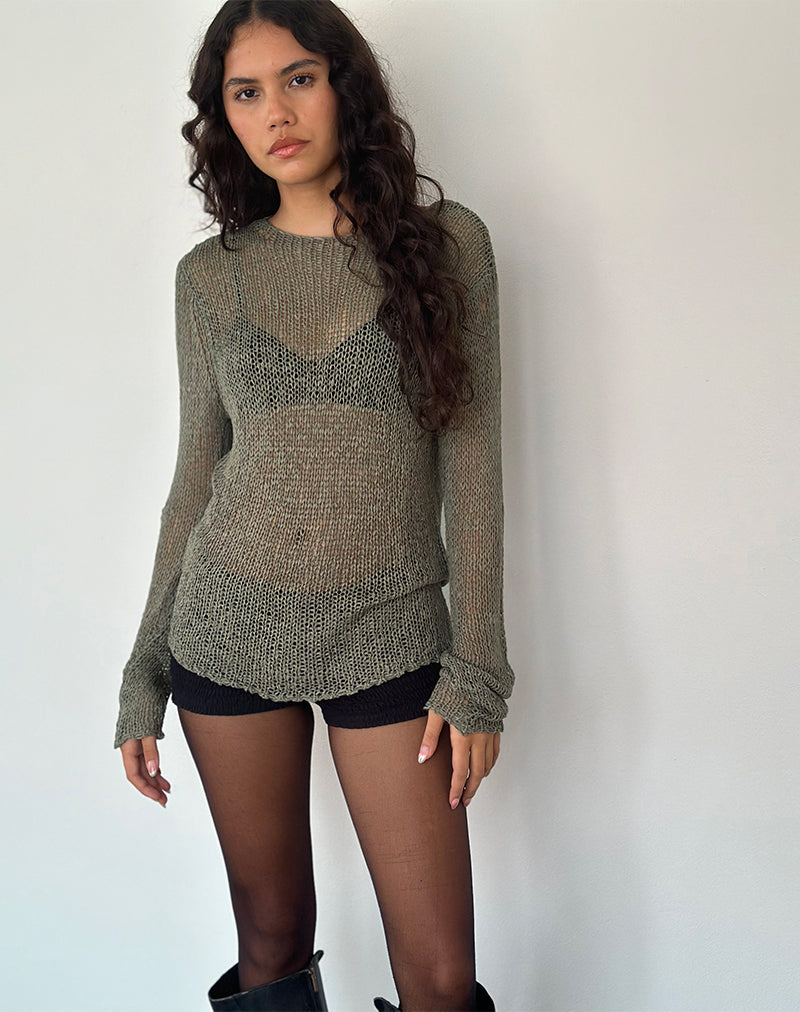 Imagen de Rajiya Open Weave Jumper en Oliva