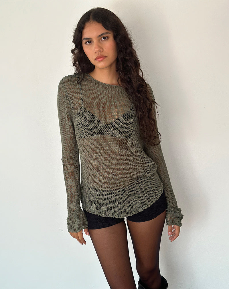 Imagen de Rajiya Open Weave Jumper en Oliva