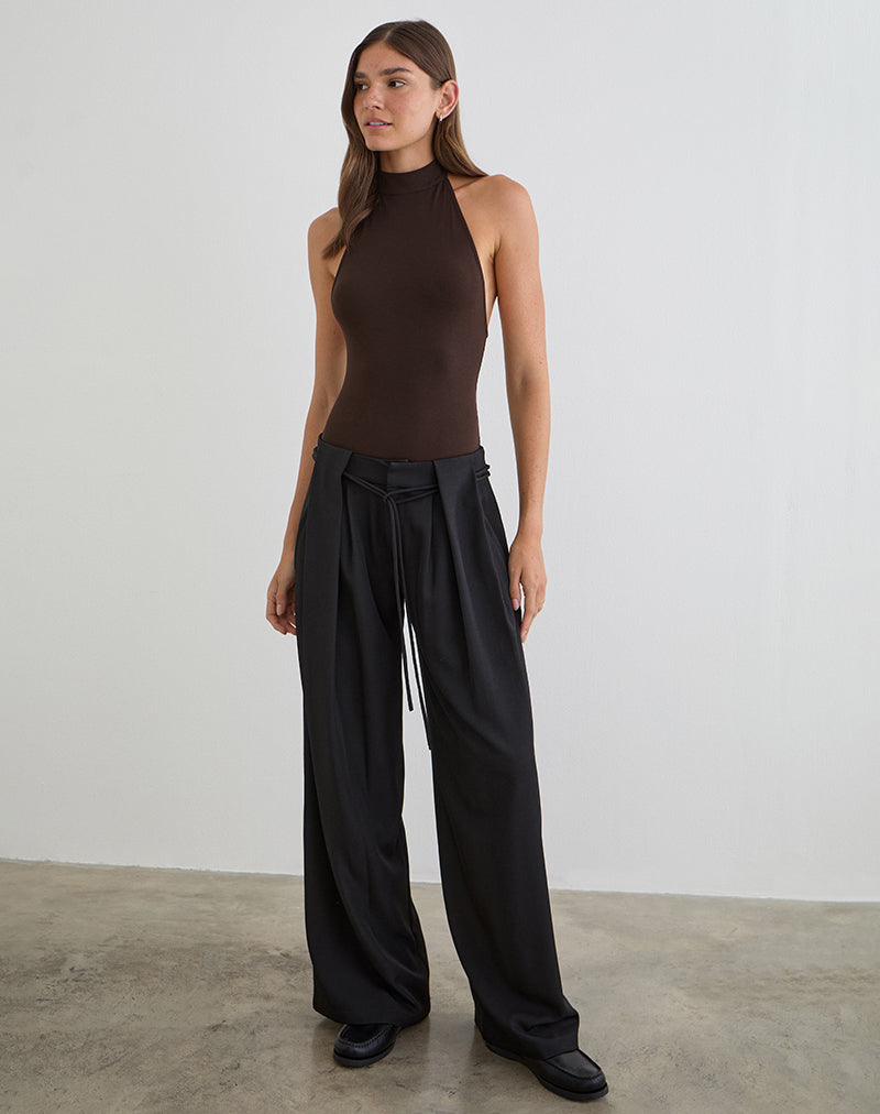 Body con cuello halter Raleah en jersey chocolate amargo