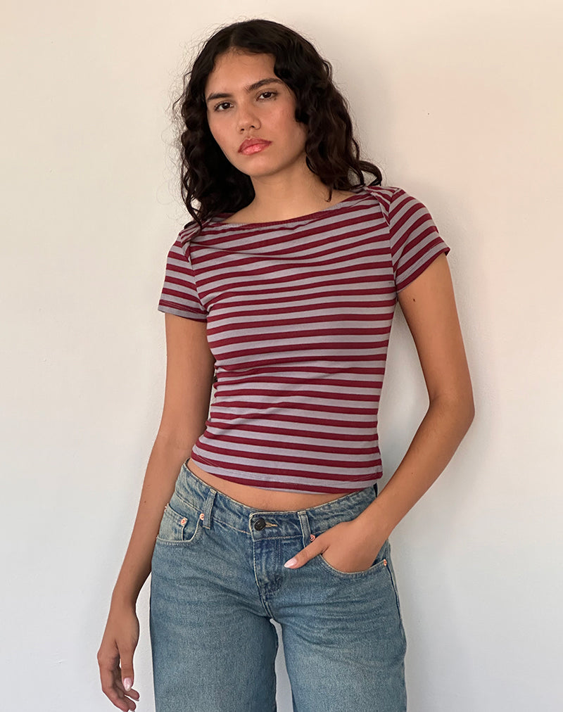 Top de manga corta Ralina de rayas gris mora