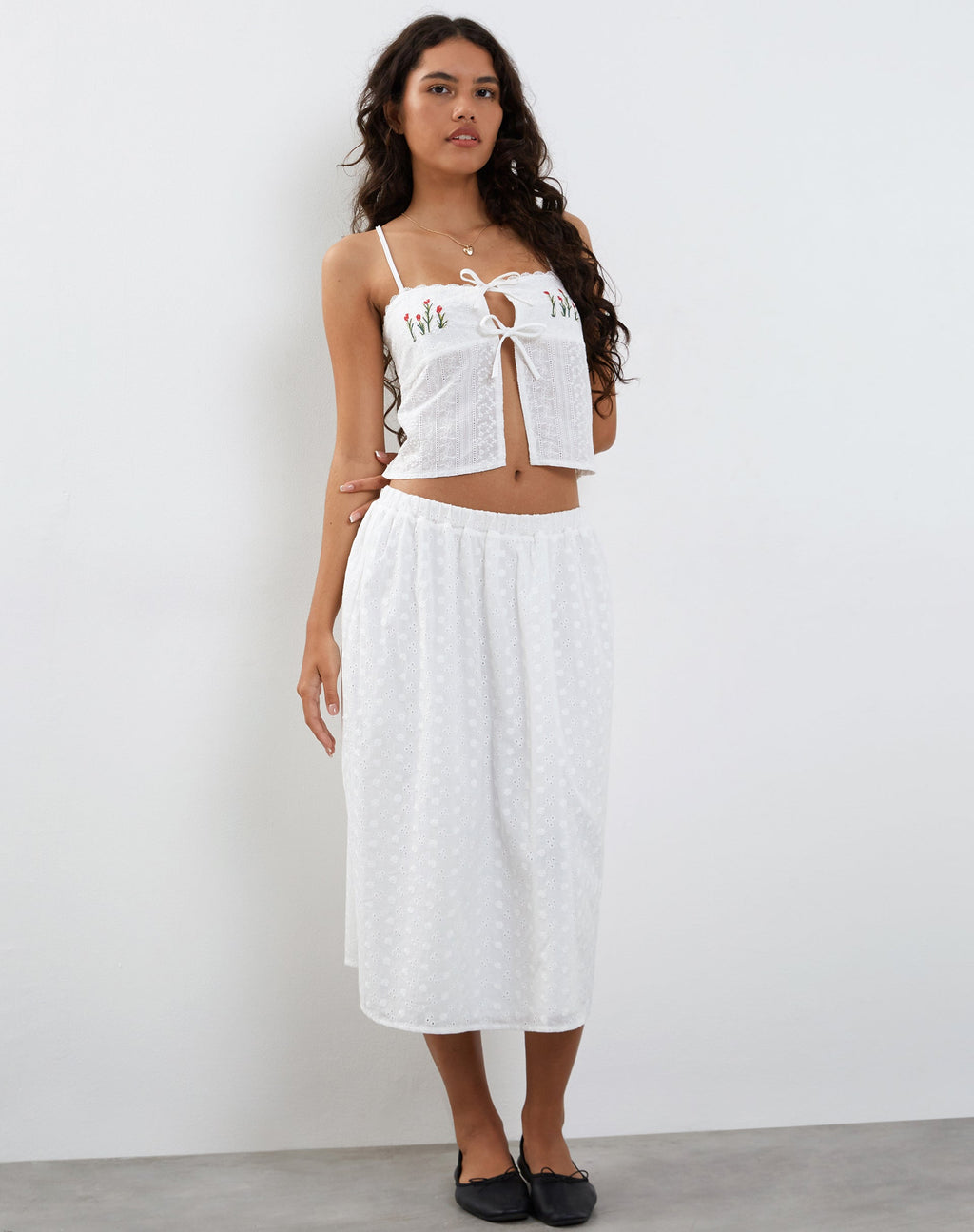 Rusma Falda Midi en Broderie Blanco