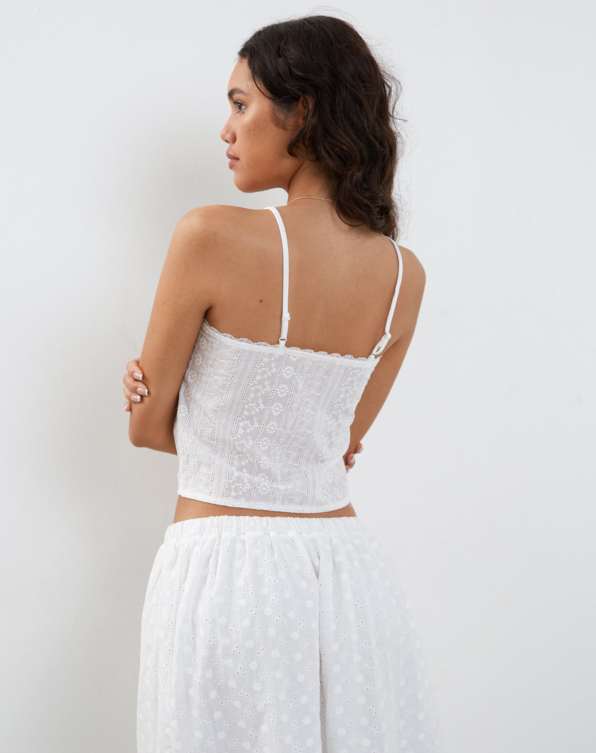 Imagen de Ramika Tie Front Embroidered Cami Top in White Broderie