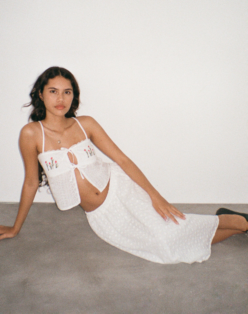 Rusma Falda Midi en Broderie Blanco