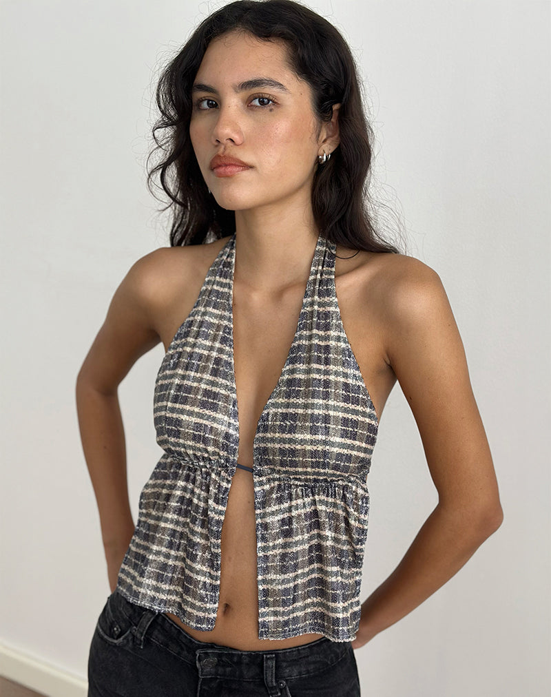 Imagen de Ramilo Top en Lentejuelas Vintage Check Marrón