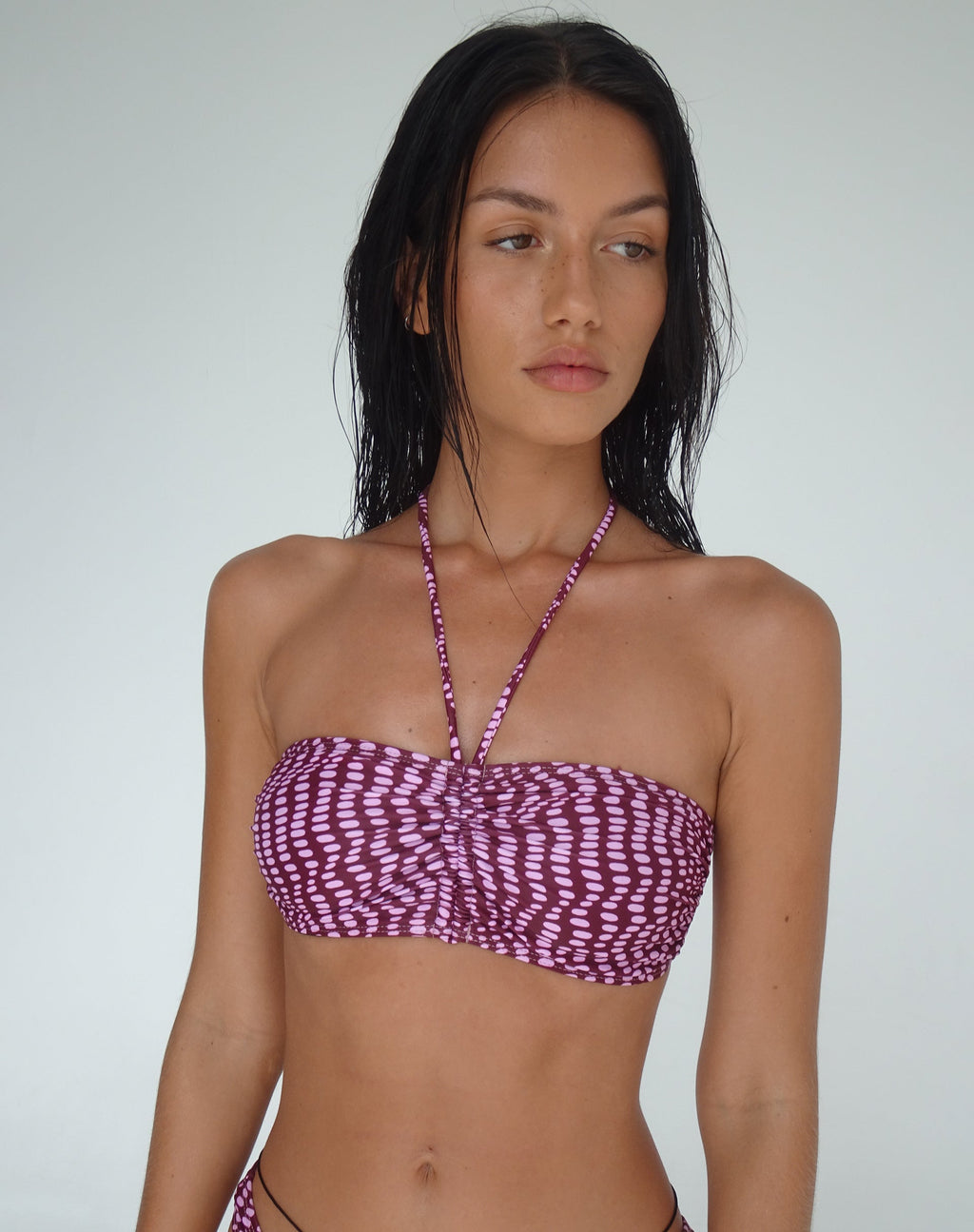 Top de bikini Raqui de Polka Irregular Morado