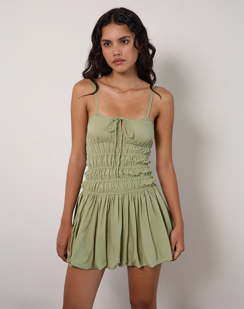 Imagen del minivestido Rasmil Bubble Hem en verde salvia