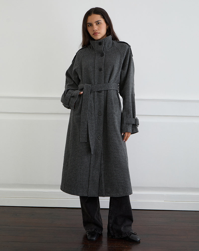 Imagen de Ravari Belted Trench Coat in Charcoal Check
