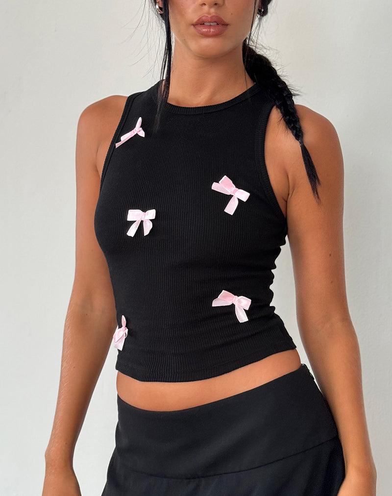 Chaleco Rave en negro con lazos rosas