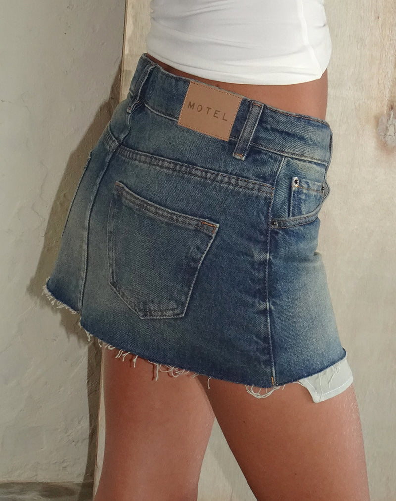 Minifalda Raw Azul Acero con Bolsillos