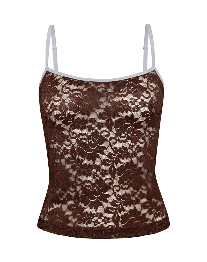 Imagen de Redum Cami Top de encaje chocolate con ribete azul